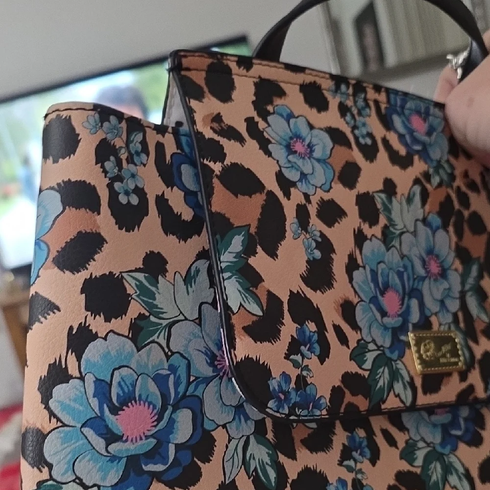 Betsey Johnson Floral Leopard Backpack - Blue and Tan GUC - Picture 10 of 16